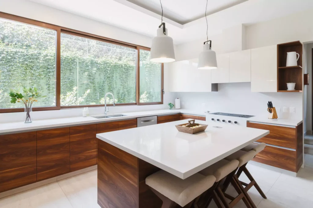Modern kitchen with central island designed by Vitelier at Santa Anita, Colonia Lomas Hipódromo, Mexico City.