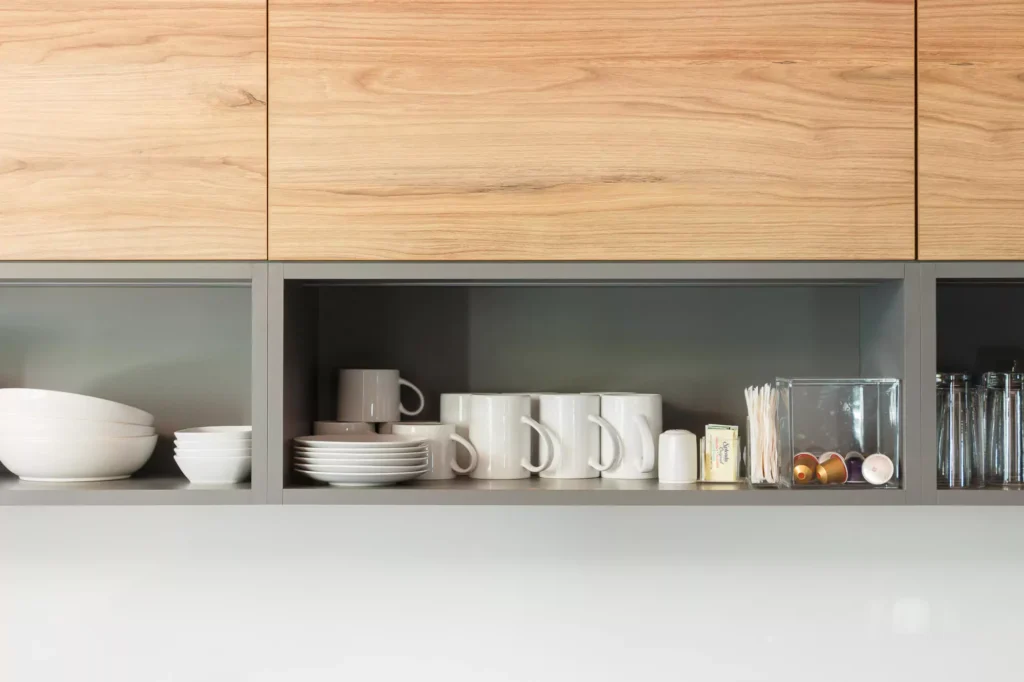 Modern L-shaped wooden kitchen designed by Vitelier at Las Villas, Colonia Lomas de Chapultepec, Mexico City.