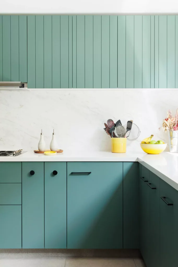 Sage green lacquered kitchen designed by Vitelier at Versalles in Lomas de Reforma, Mexico City.
