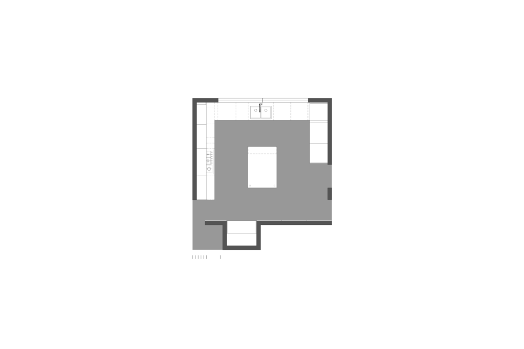 Axonometric view of sage green lacquered kitchen designed by Vitelier at Versalles in Lomas de Reforma, Mexico City.