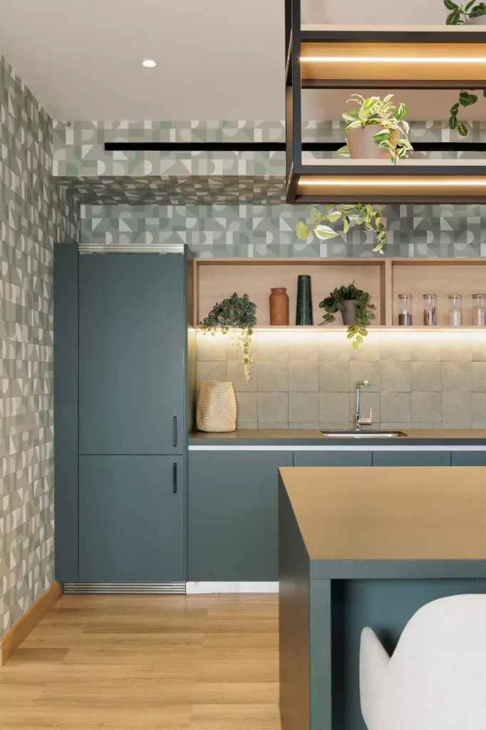 Custom olive green kitchen designed by Vitelier at Edificio Josefa in Colonia Juárez, Mexico City.