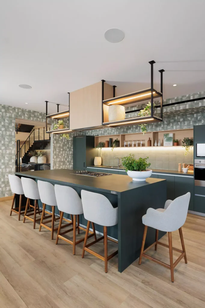 Custom olive green kitchen designed by Vitelier at Edificio Josefa in Colonia Juárez, Mexico City.