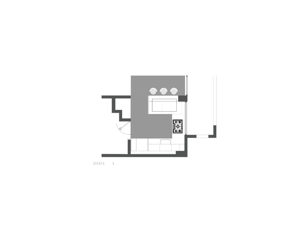 Plano de cocina modular diseñada por Vitelier en Cuernavaca 86 en la Colonia Condesa de la Ciudad de México