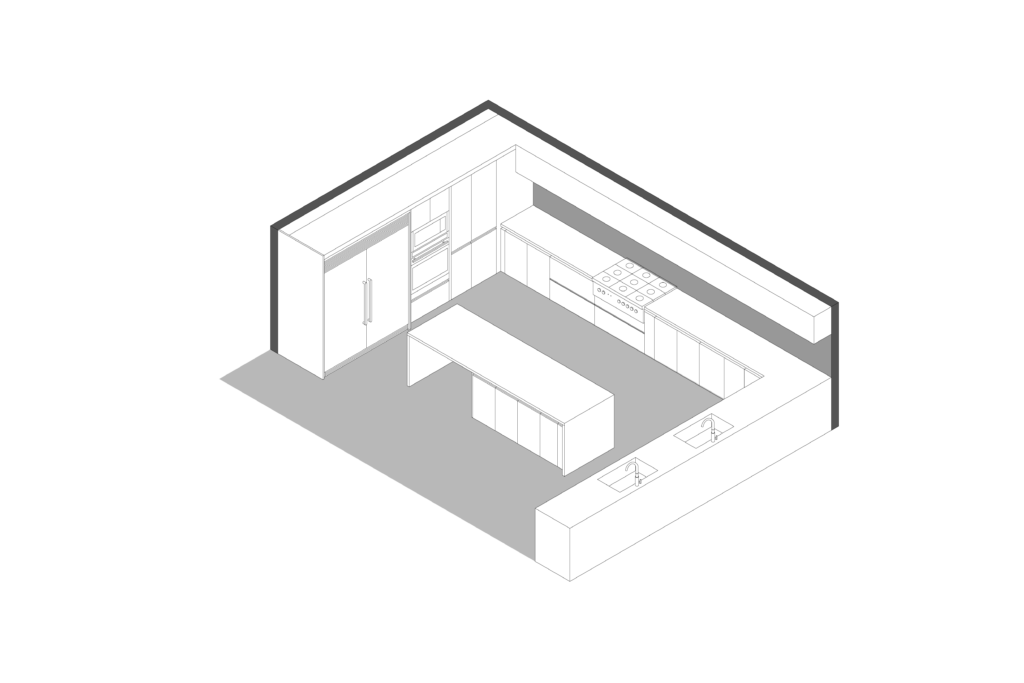 Axonométrico de cocina moderna por Vitelier en Nubes en la Colonia Pedregal de la Ciudad de México