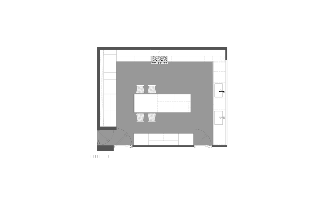 Plano de cocina moderna por Vitelier en Nubes en la Colonia Pedregal de la Ciudad de México