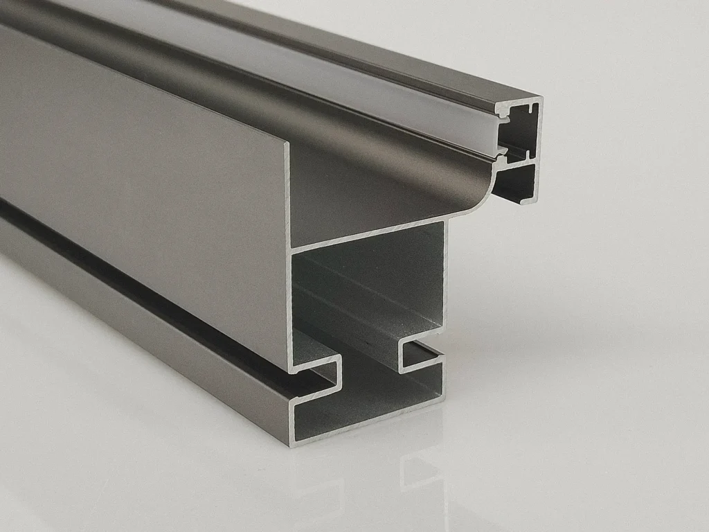 Detalle de un perfil gola en J horizontal, fabricado en aluminio anodizado por Twenty-Seven