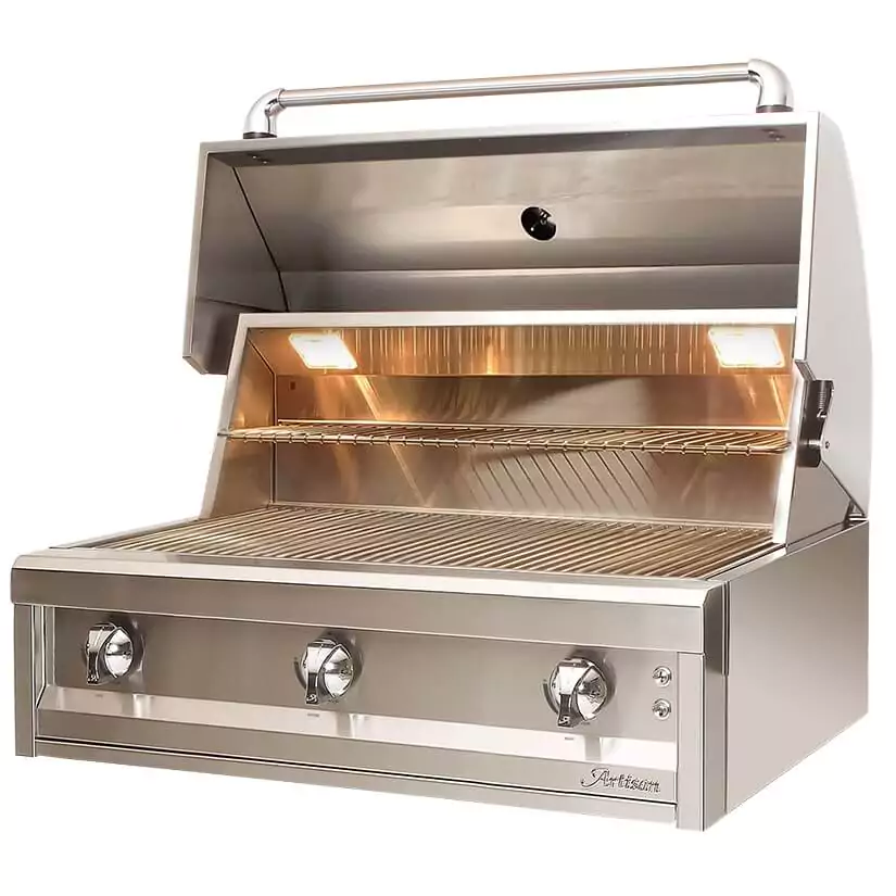 Asador integrado Artisan de acero inoxidable con tapa y encendido eléctrico